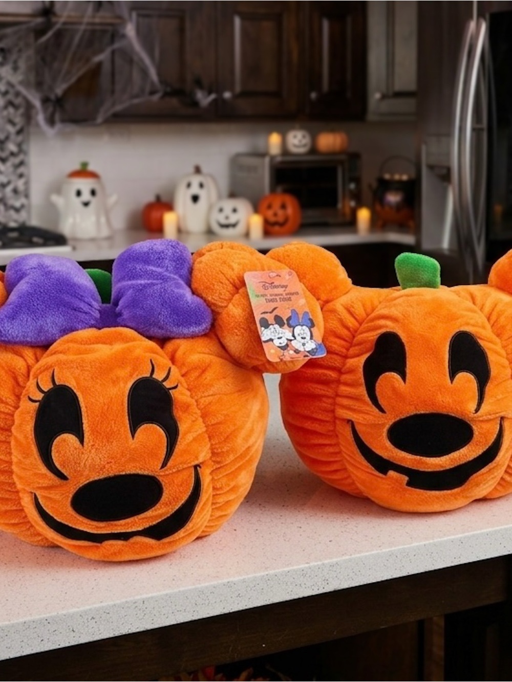 Disney Orange Plush Pumpkin Headband with Purple Bow Accent Pillows
